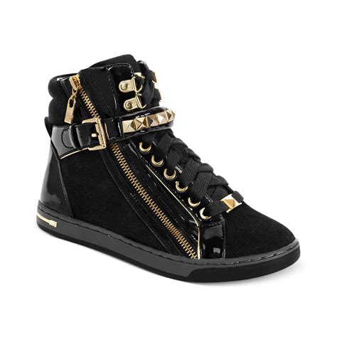 michael kors high top studded sneakers|Michael Kors black leather sneakers.